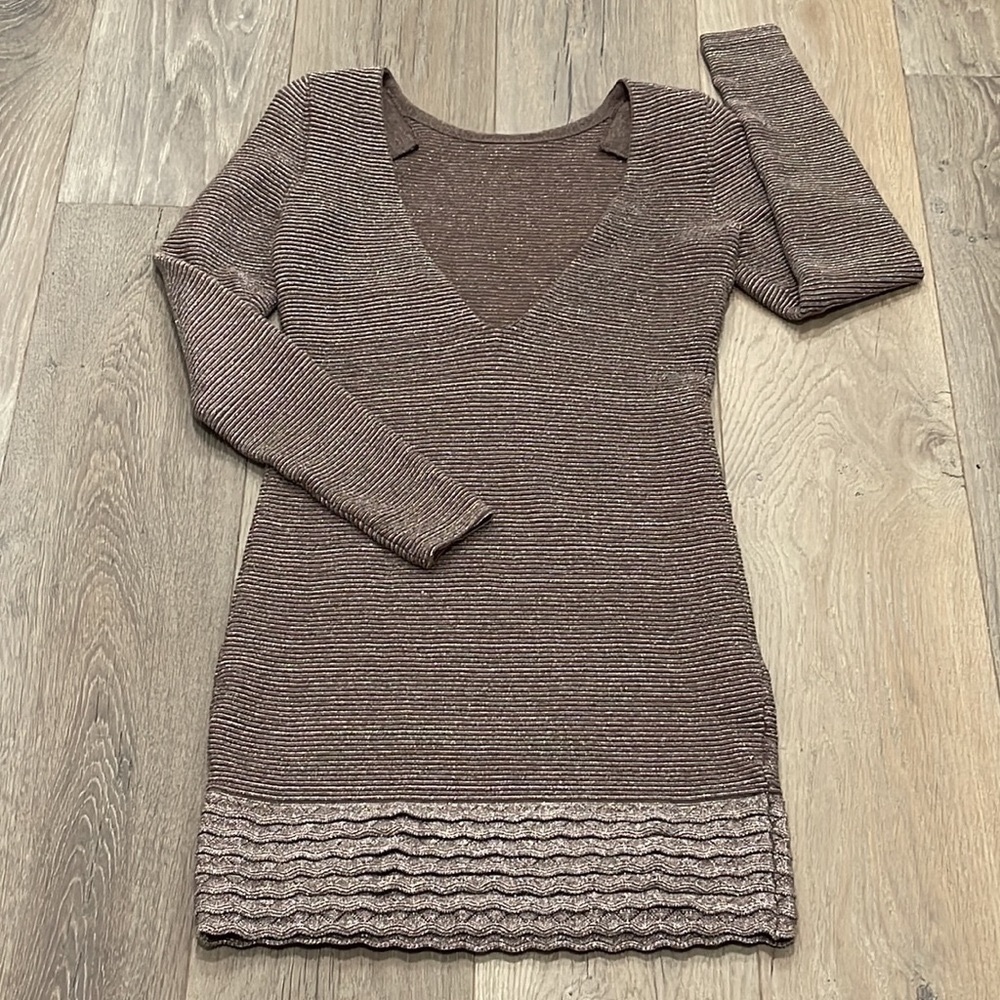 VS Body-Con Metallic Open Back Sweater Mini Dress Grey-Small